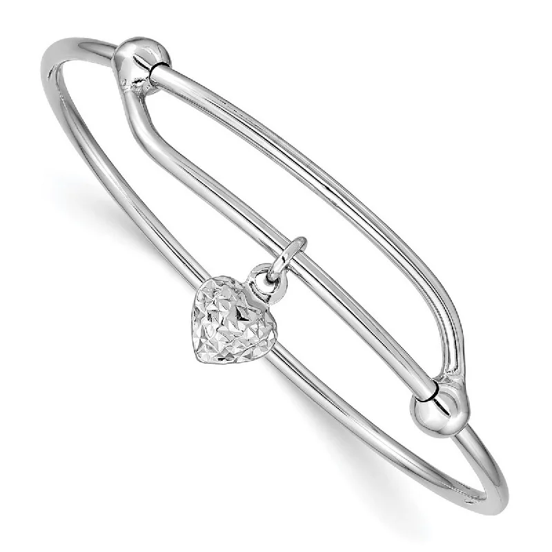 women infinity charm bangles and bracelets -Curata 925 Sterling Silver Childrens 6" Rhodium Expandable Textured Heart Bangle Bracelet