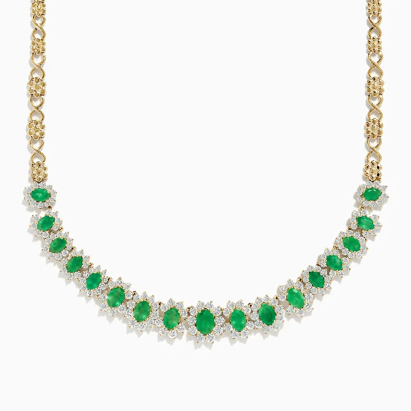 women cross necklaces -Brasilica 14K Yellow Gold Emerald and Diamond Necklace