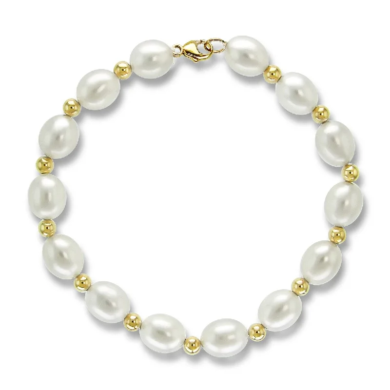 women beaded bangles and bracelets -DaVonna Freshwater 8-8.5mm Pearl Bracelet with 4mm Gold Beads in 14k 7.5inches