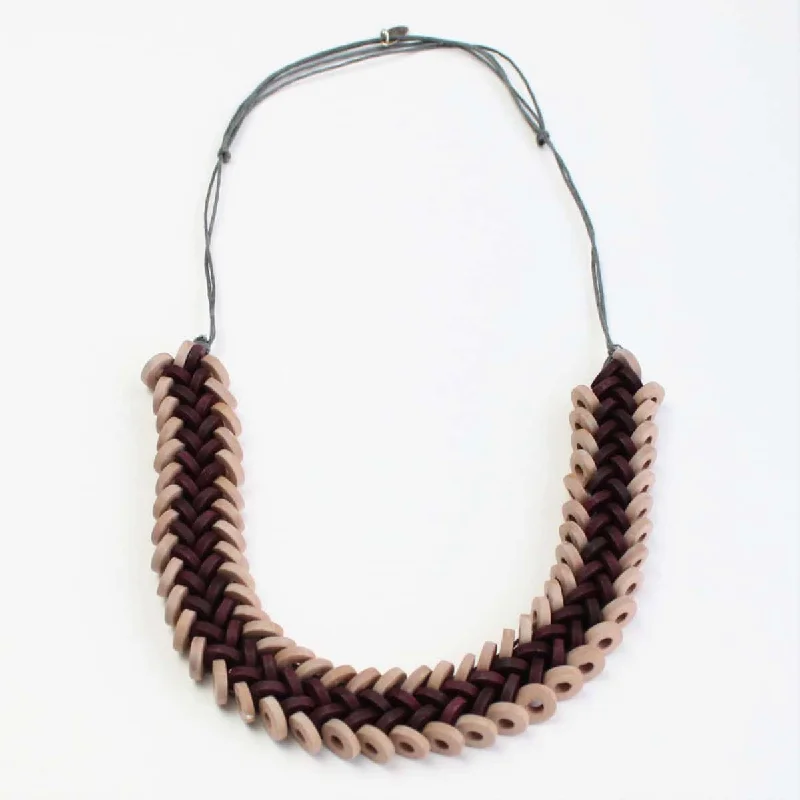 Diamond necklaces for women -Flat Bead Burgundy Wooden Necklace by Sylca