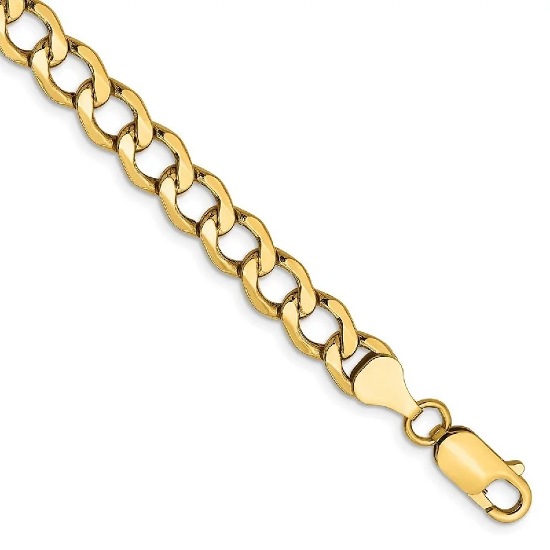 women trendy stackable bangles and bracelets -Curata 14k Yellow Gold Hollow Polished Lobster Claw Closure 6.0mm Semi-solid Curb Link Chain Bracelet - 7 Inch