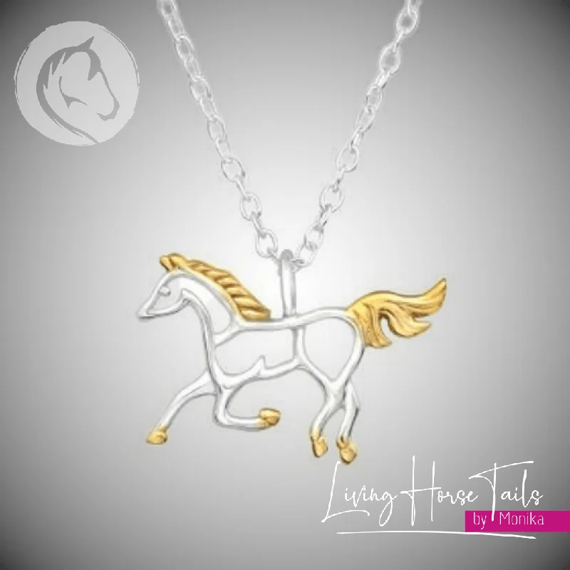 women elegant layered necklaces -2 Tone Sterling Silver Horse Necklace