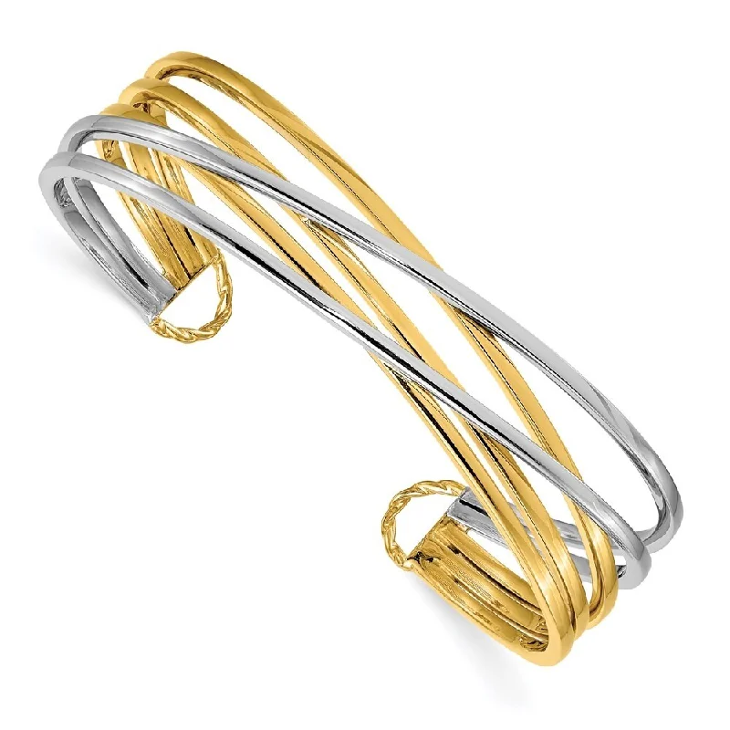 women art deco bangles and bracelets -14k Two-tone 15.4mm Polished Slip-on Cuff Bangle Bracelet, "