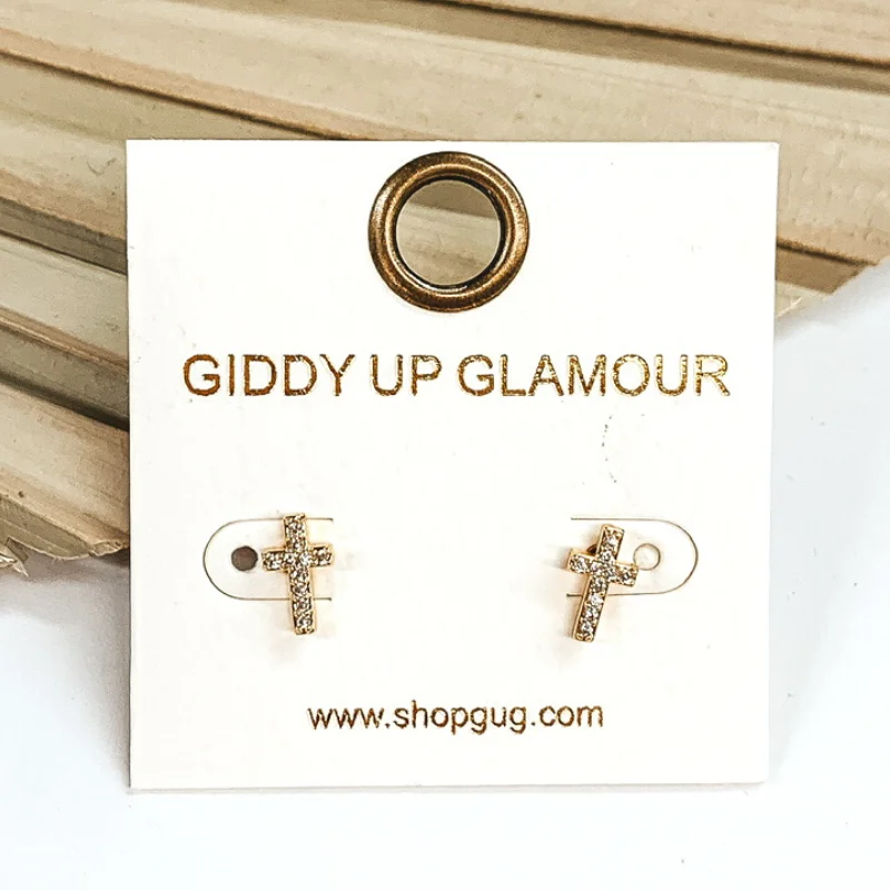 women gold drop earrings -CZ Crystal Cross Stud Earrings in Gold