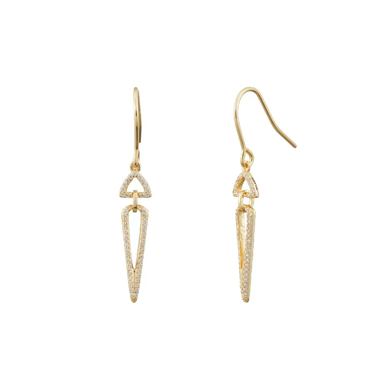 women trendy earrings -Crystal Pave Geometric Triangle Statement Drop Earrings