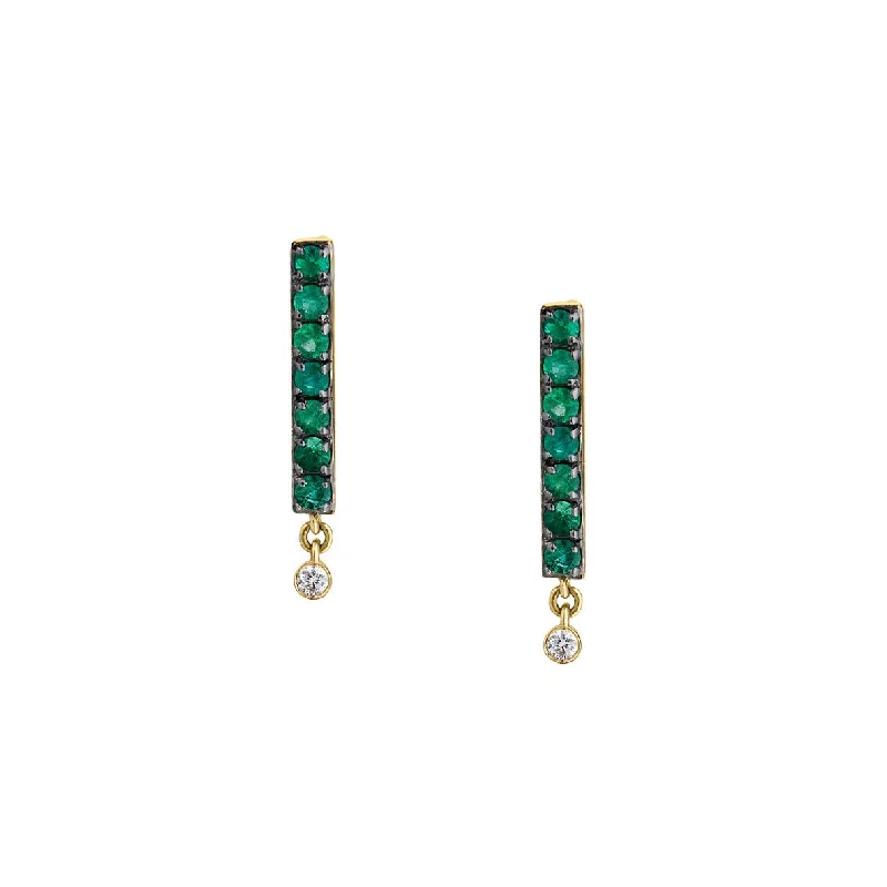 women luxury earrings -EMERALD & DIAMOND LINE DROP EARRINGS