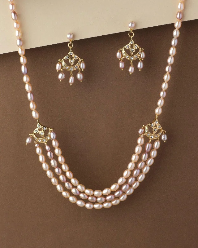 women gemstone chain necklaces -Beautiful Real Pearl Necklace Set