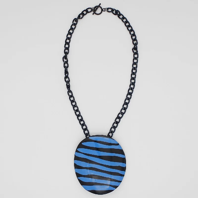 women heart pendant necklaces -Blue Zebra Pendant Necklace