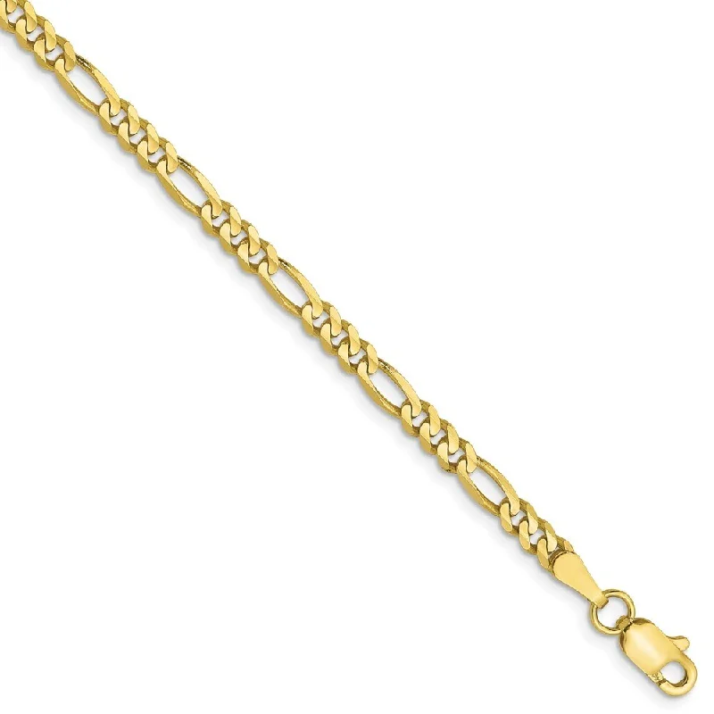 Silver bangles and bracelets for women -Leslie's 10k Yellow Gold 3mm Concave Figaro Chain Bracelet, 7"