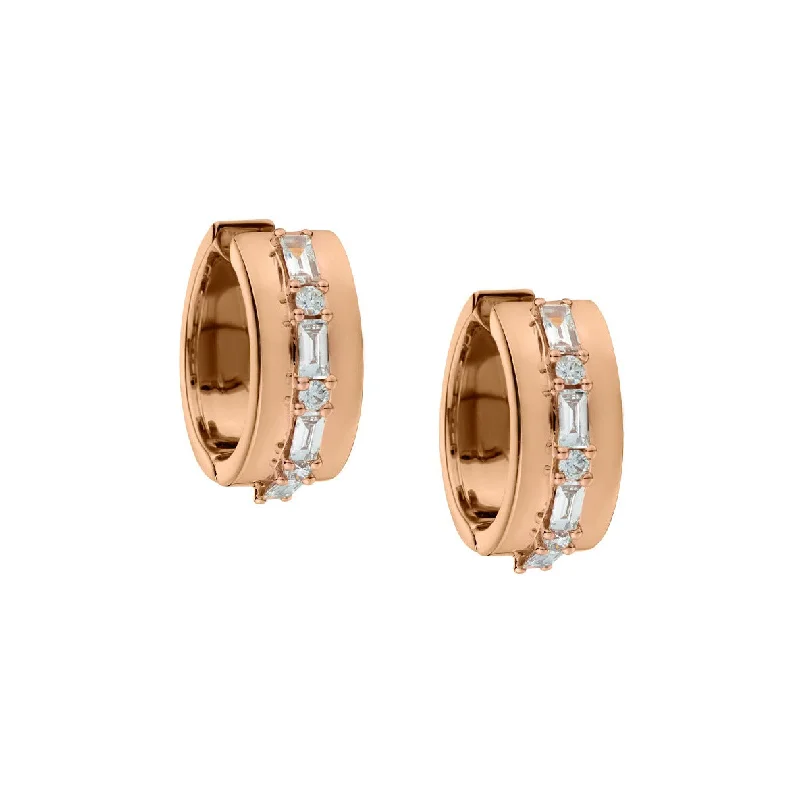 women chic hoop earrings -BAGUETTE DIAMOND HUGGIE STYLE EARRINGS