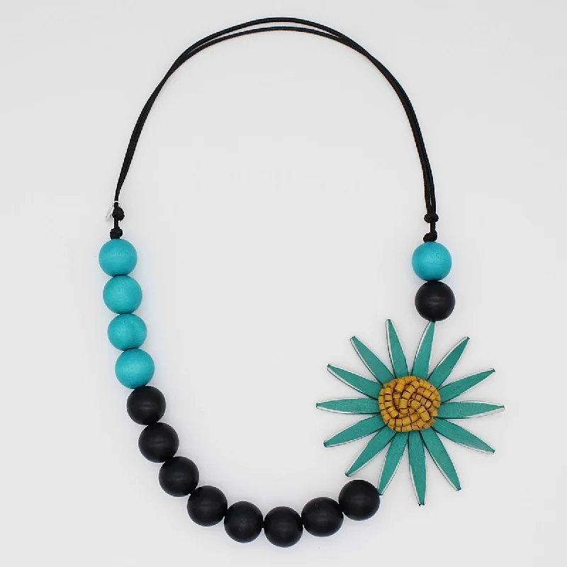 Personalized necklaces for women -Chunky Teal Flower Statement Necklace