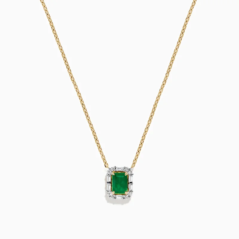 women vintage necklaces -Brasilica 14K Yellow Gold Emerald and Diamond Necklace