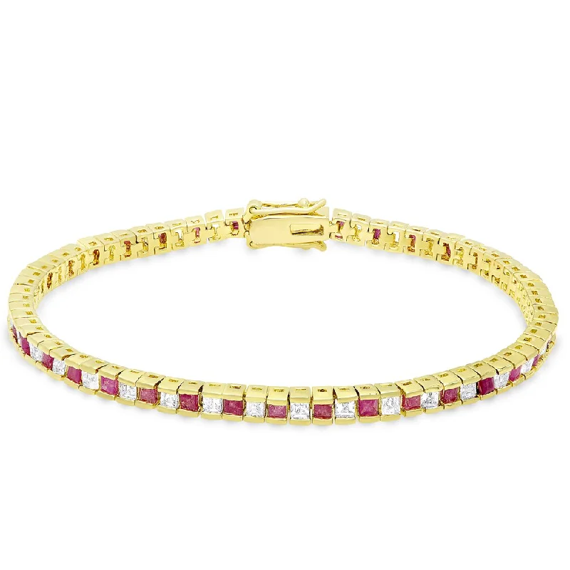 women beaded charm bangles and bracelets -Dolce Giavonna Gold Overlay Ruby Tennis Bracelet