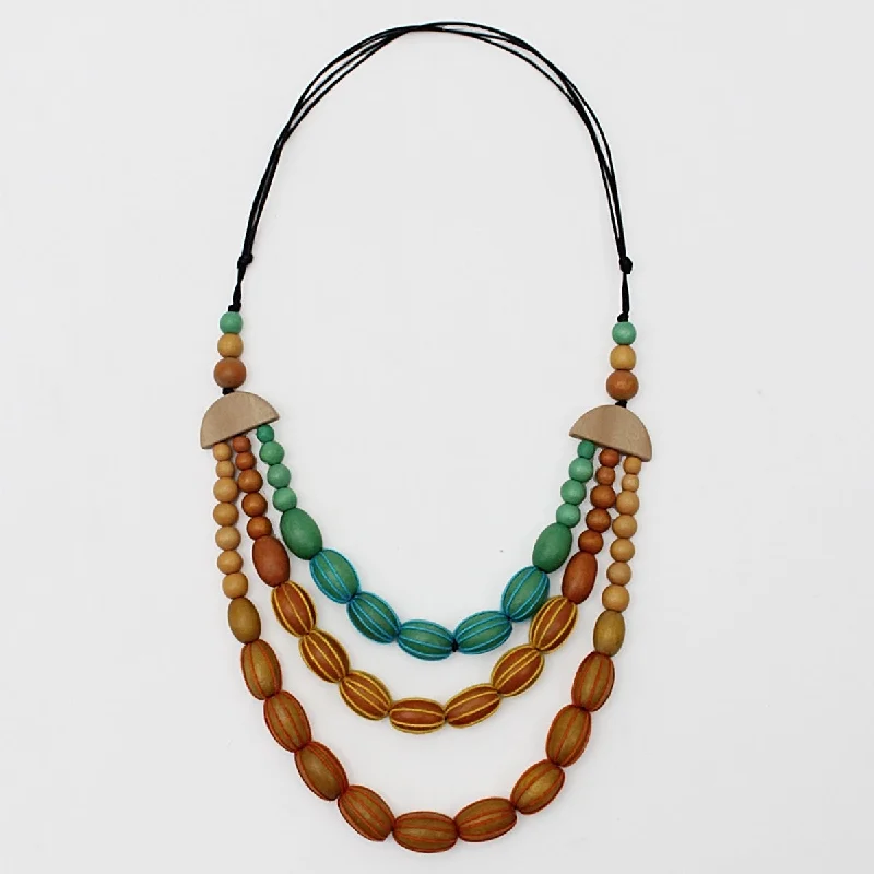 women large statement necklaces -Triple Strand Wood Kristen Necklace