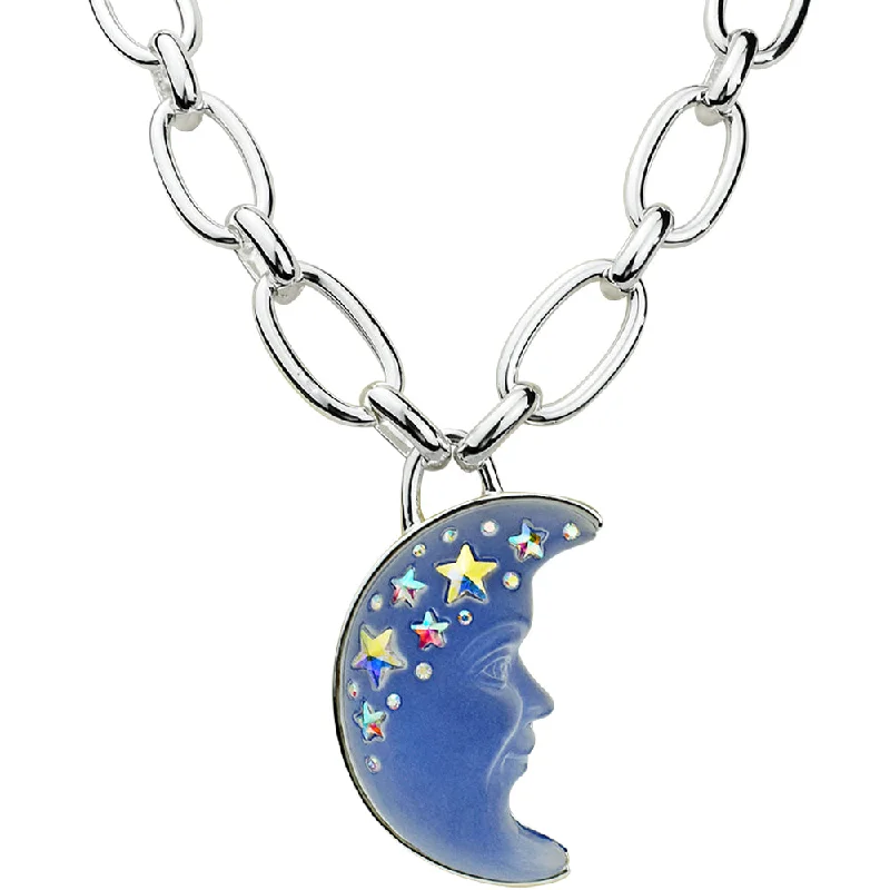 women dainty necklaces -Venus Illusion Moon Shadow 50mm Necklace (Sterling Silvertone/Blue Illusion)