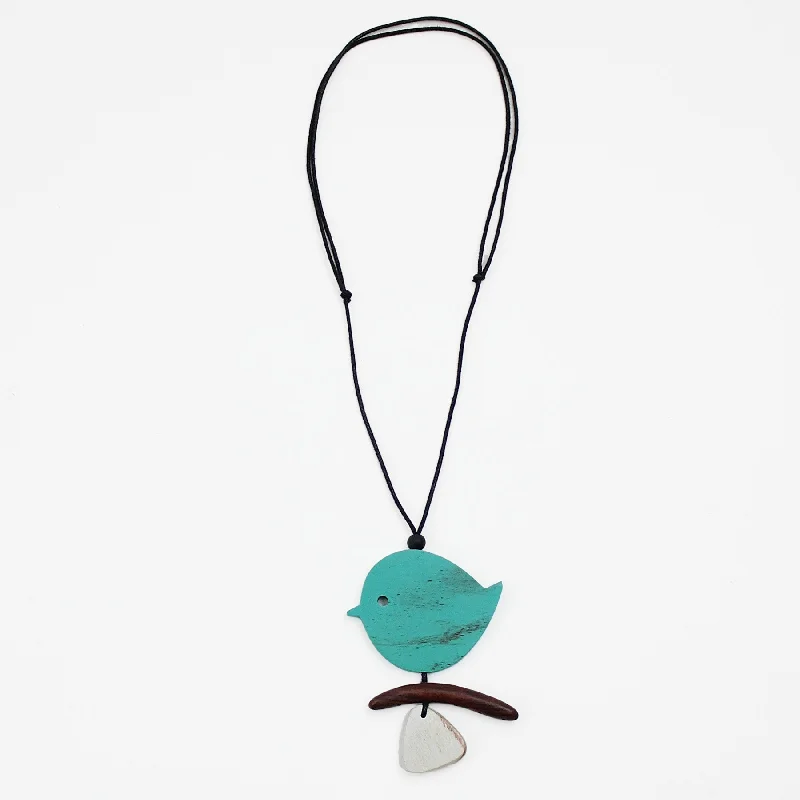 women round pendant necklaces -Turquoise Robin On A Branch Necklace