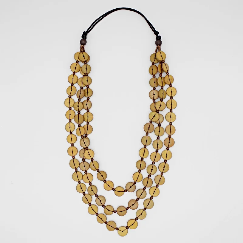 women aquamarine necklaces -Mustard Yellow Jacey Triple Strand Necklace