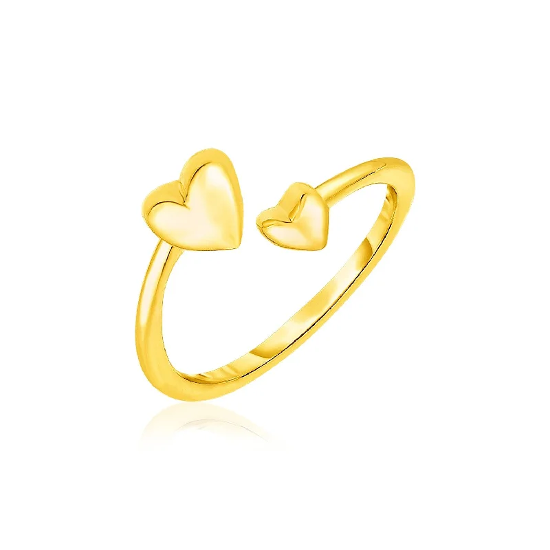 women luxury cuff engagement rings -14k Yellow Gold Bypass Style Toe Ring with Polished Hearts