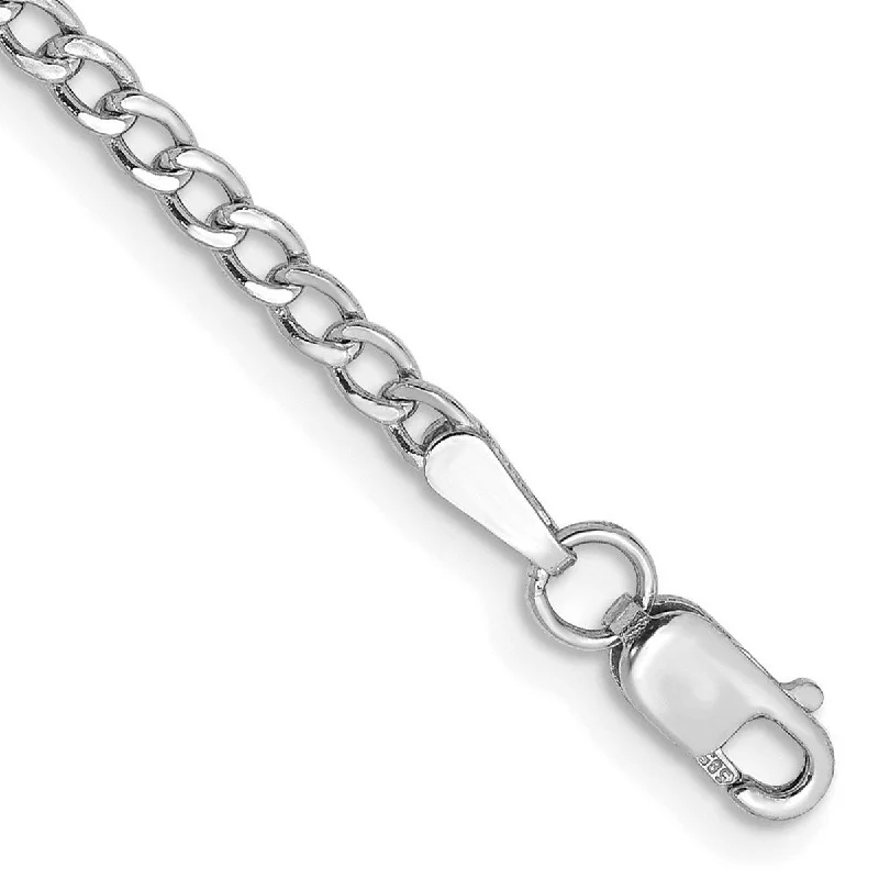 women trendy beaded bangles and bracelets -Curata 14k White Gold Hollow Polished Lightweight Lobster Claw Closure 2.5mm Semi-solid Curb Link Chain Bracelet - 7 Inch