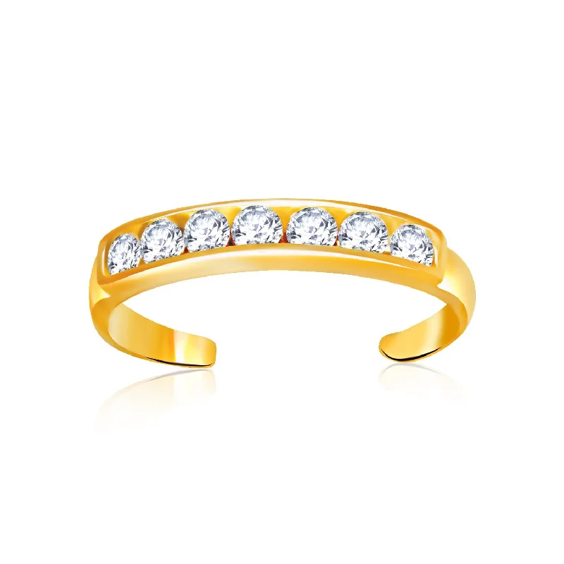 women stackable silver engagement rings -14k Yellow Gold Pave Set Cubic Zirconia Toe Ring