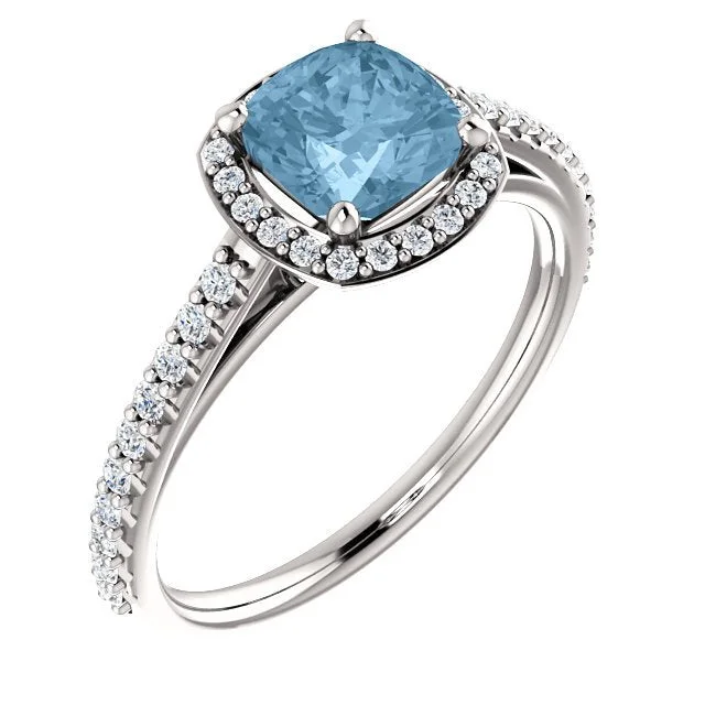 women twisted engagement rings -PLATINUM 1.42 CT SKY BLUE TOPAZ & 1/3 CTW DIAMOND HALO RING