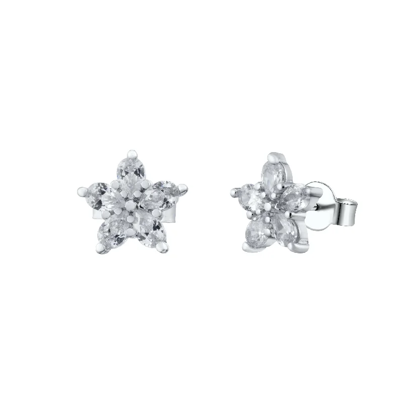 women diamond chandelier earrings -Sparkling Snowflake Flower Crystal Pave Stud Earrings