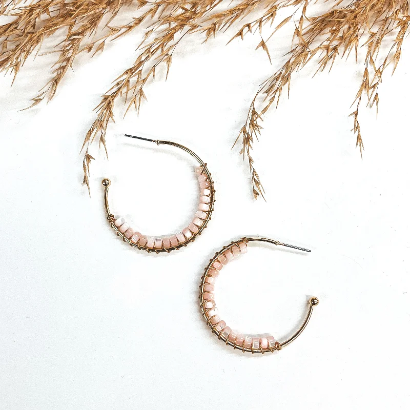 women zodiac earrings -Oceans Away Open Ended Circle Hoops with Mother of Pearl Beads in Pink