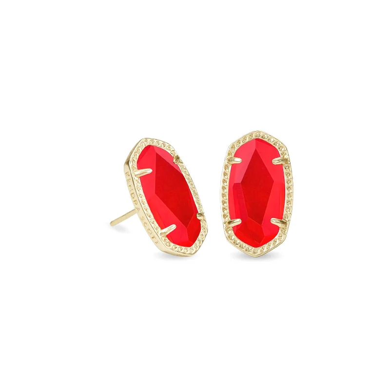 women fashionable drop earrings -Kendra Scott | Ellie Gold Stud Earrings in Red Illusion