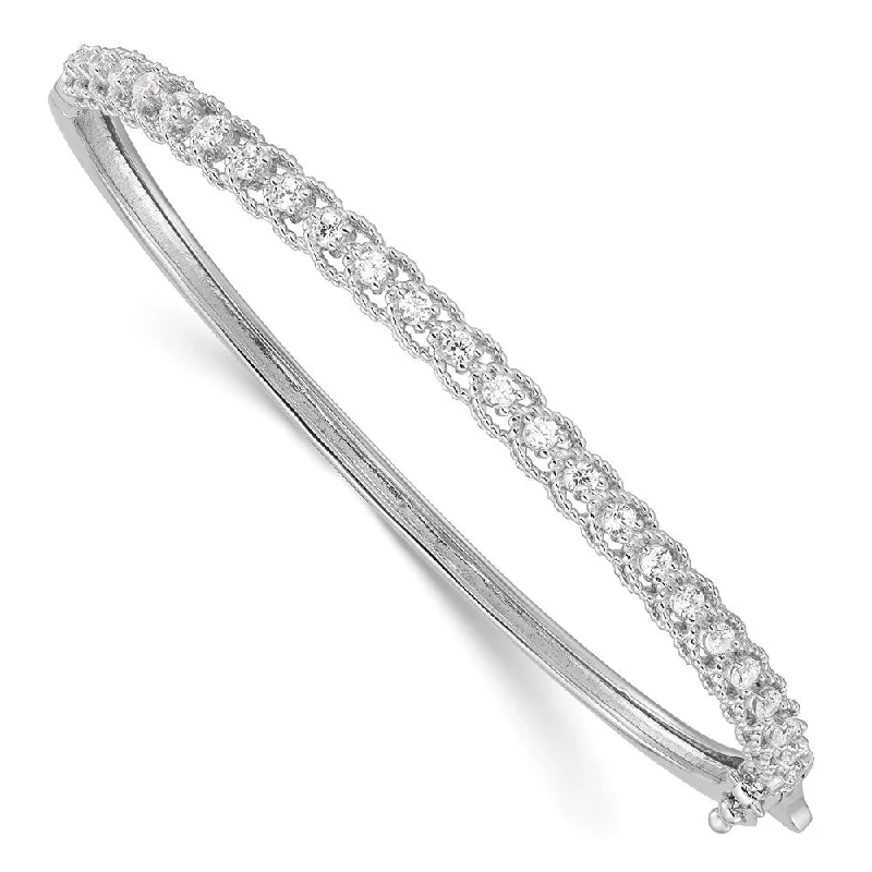 women boho bangles and bracelets -925 Sterling Silver Rhodium-plated Cubic Zirconia Hinged Bangle Bracelet