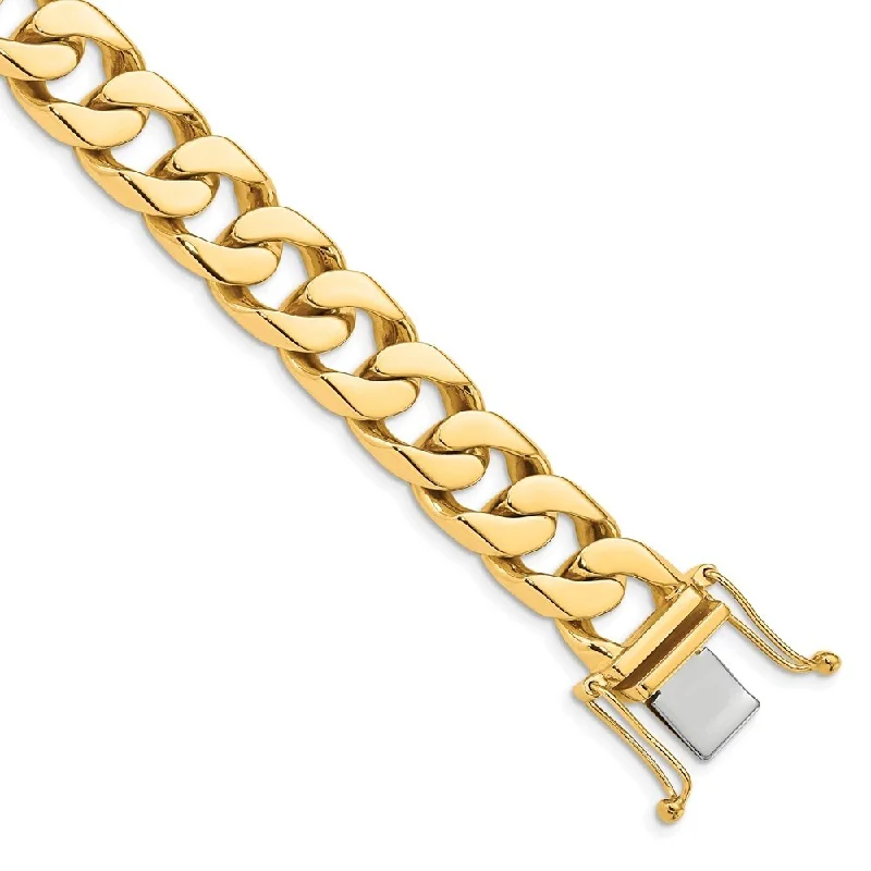 women modern cuff bangles and bracelets -14k Yellow Gold 12mm Hand-polished Flat Beveled Curb Chain Bracelet, 8"