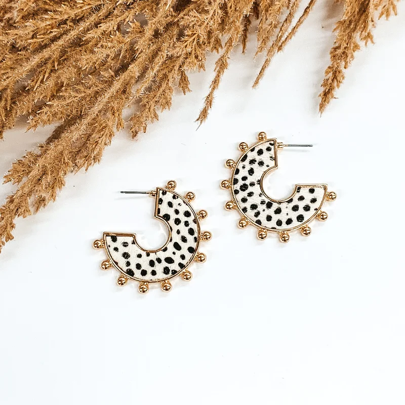 women butterfly earrings -Flat Hoops with a White Dotted Print