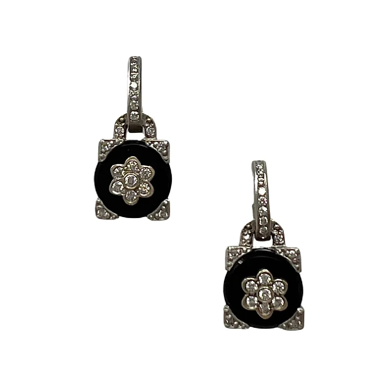 women oversized earrings -18K White Gold Onyx and Diamond Drop Earrings