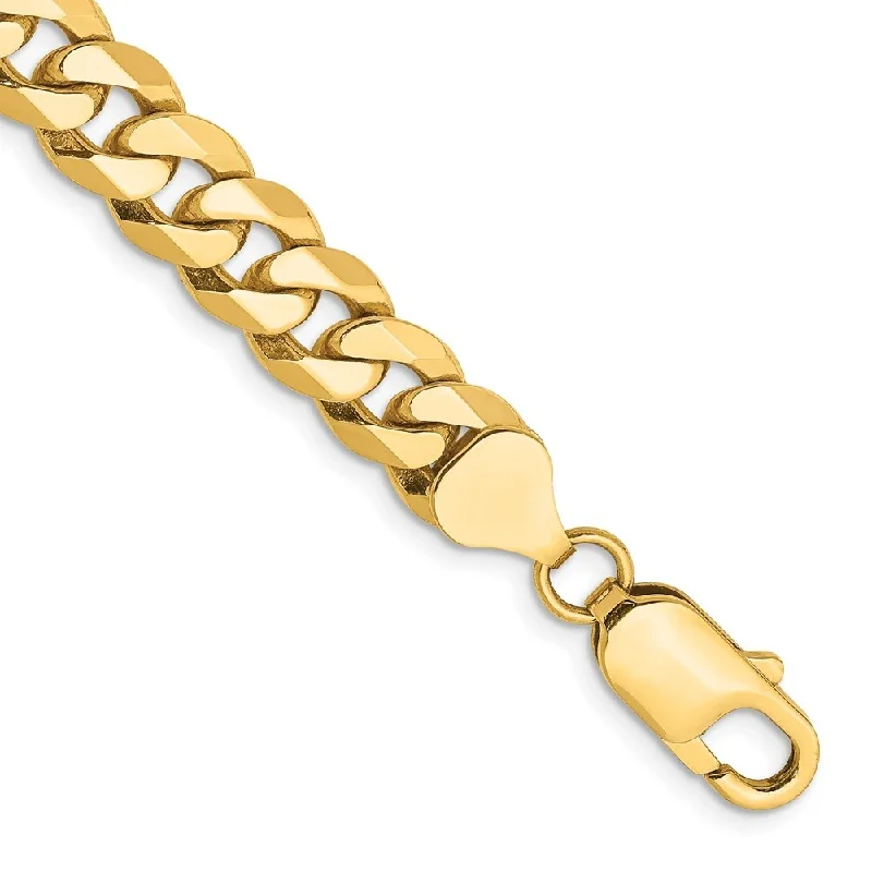 Gold bangles and bracelets for women -14k Yellow Gold 8mm Flat Beveled Curb Chain Bracelet, 8.5"