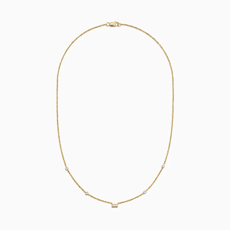 women gemstone chain necklaces -D'Oro 14K Yellow Gold Diamond Station Necklace, 0.23 TCW