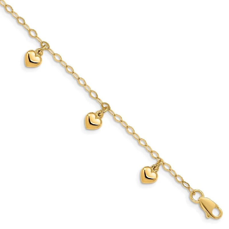 women dainty bangles and bracelets -14k Yellow Gold 6mm Child's Puffed Heart Charm Bracelet, 6"