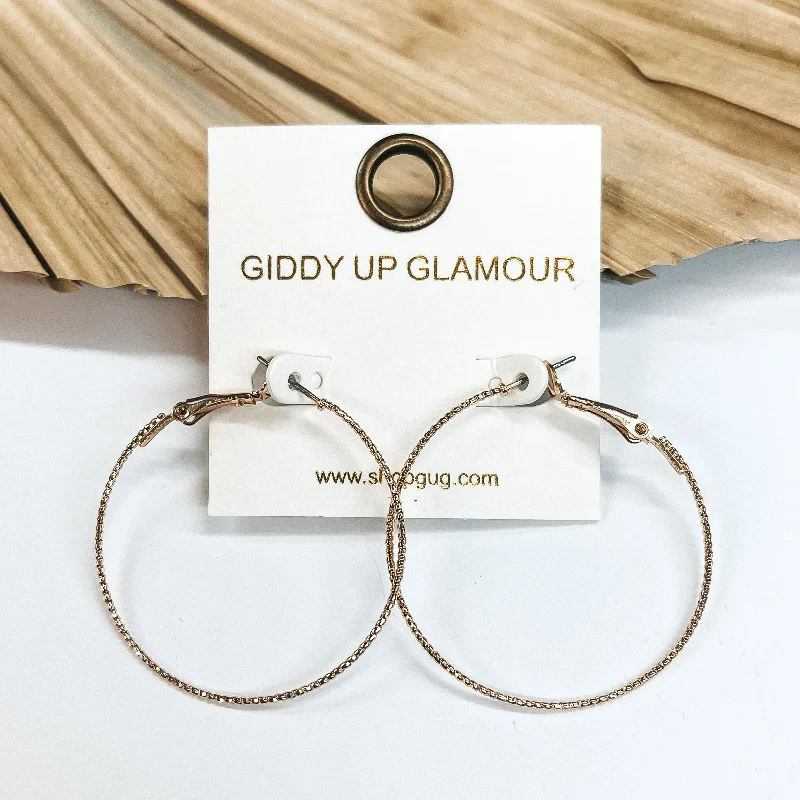 women antique earrings -1.5 Inch Thin Wired Rope Textured Hoop Earrings in Gold