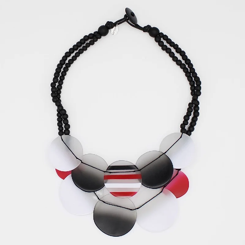 women layered necklaces -Red and Black Circle Bead Bib Necklace