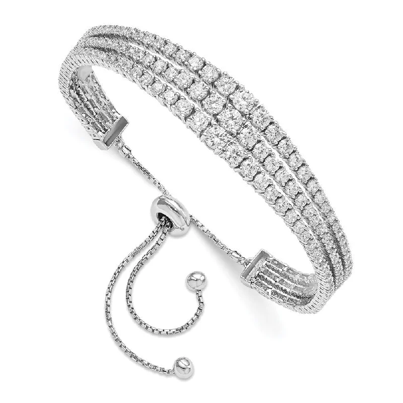 women art deco bangles and bracelets -925 Sterling Silver Rhodium-plated Graduated Cubic Zirconia 3 Strand Adjustable Bracelet