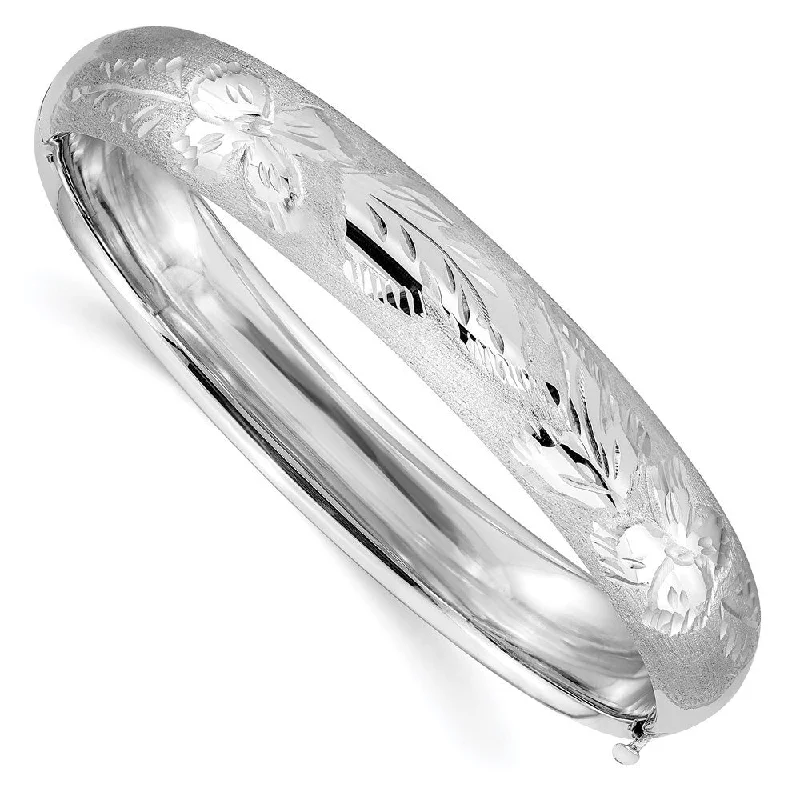 Gold bangles and bracelets for women -14k White Gold 10mm 7/16 Florentine Engraved Hinged Bangle Bracelet, 7"