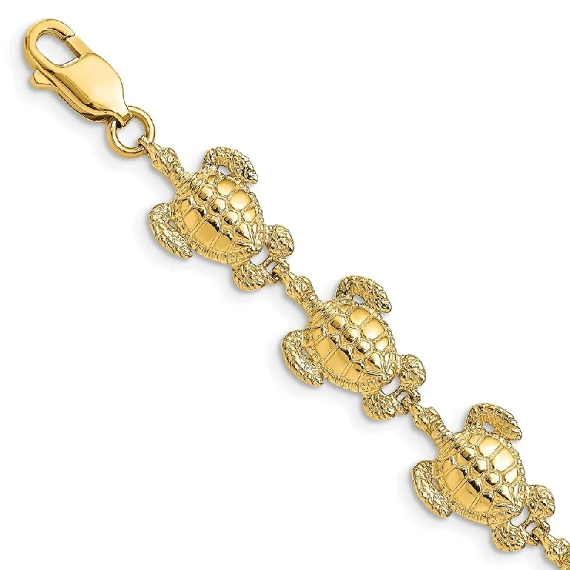 women trendy bangles and bracelets -14k Yellow Gold 12mm Polished /Textured Sea Turtle Bracelet, 7.25"