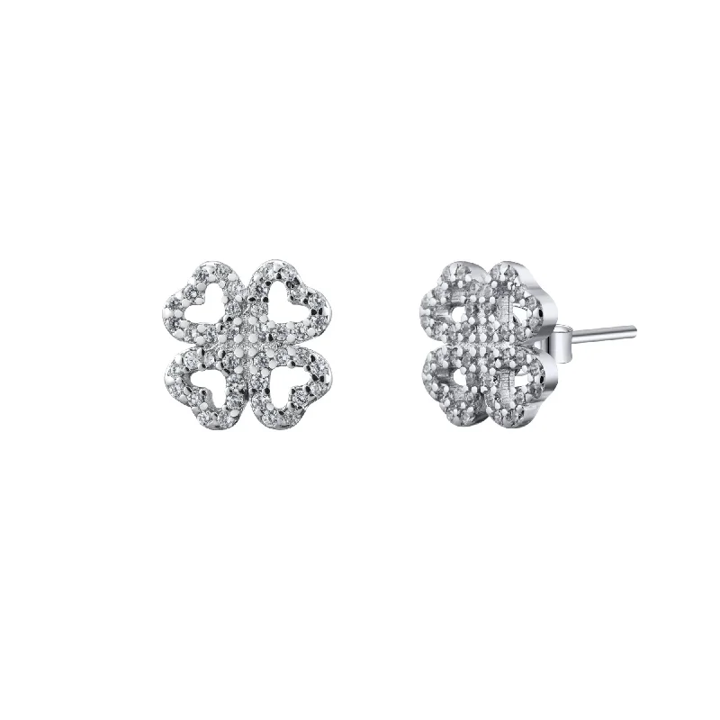 women elegant drop earrings -Four Leaf Clover Irish Shamrock Crystal Pave Stud Earrings