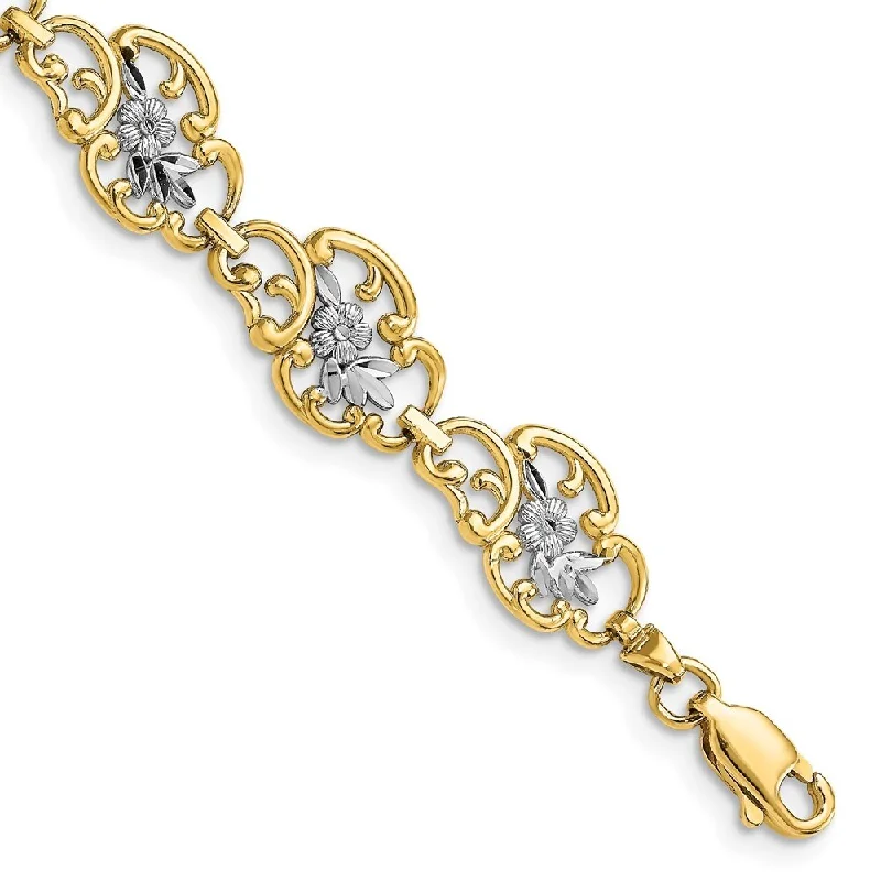 women braided bangles and bracelets -14k Yellow Gold and White Rhodium 10.1mm Diamond-Cut Fancy Bracelet, 7.25"