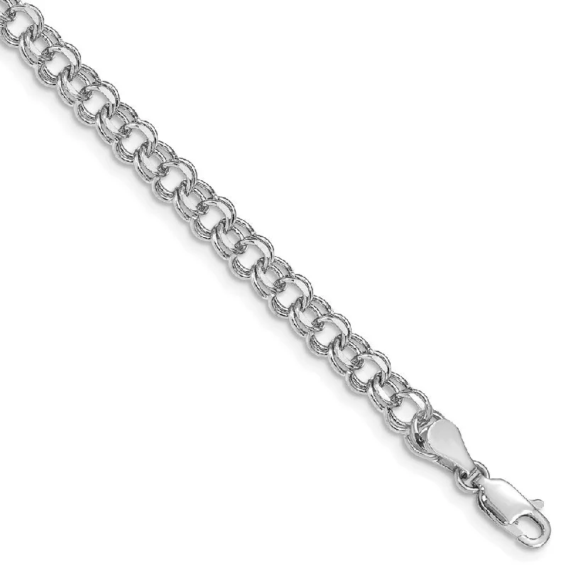 women floral charm bangles and bracelets -14k White Gold 5mm Double Link Charm Bracelet, 7"