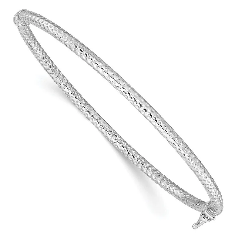 women modern cuff bangles and bracelets -Curata 925 Sterling Silver 7" 3mm Rhodium Heavy Textured Hinged Bangle Bracelet