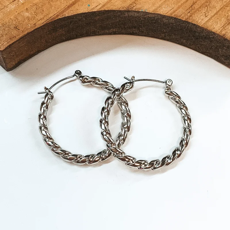 women minimalist earrings -Twisted Rope Hoops in Silver