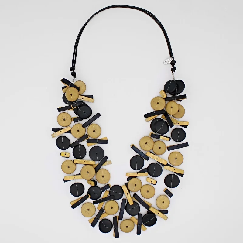 women moonstone necklaces -Yellow and Black Triple Strand Elaine Statement Necklace