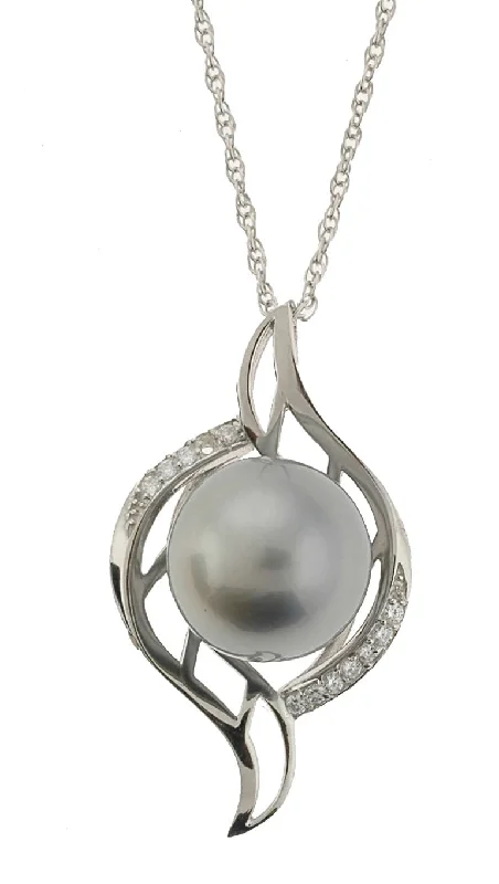 women sterling silver necklaces -Up-Down Swoop Grey Tahitian Pearl Necklace (SKU: 192631)