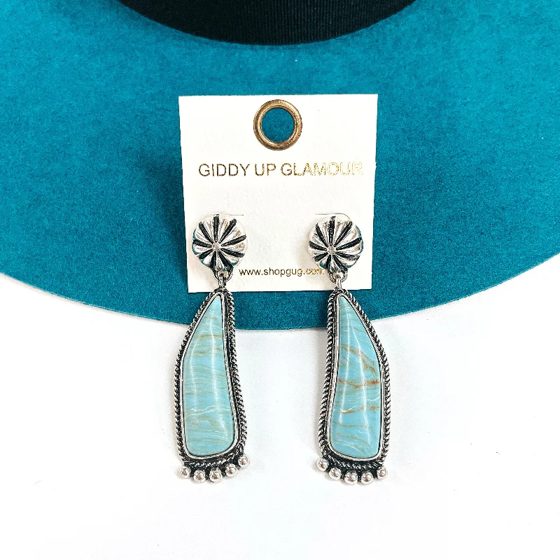 women unique earrings -Music City Agate Stone Drop Earrings with Silver Tone Conch Post in Turquoise