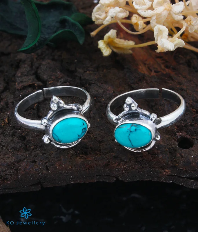 women twisted engagement rings -The Mira Silver Toe-Rings (Turquoise)