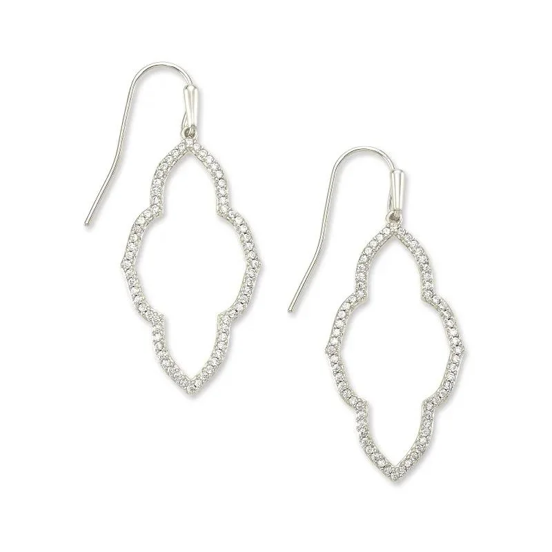 Pearl earrings for women -Kendra Scott | Abbie Silver Small Open Frame Earrings in White Crystal